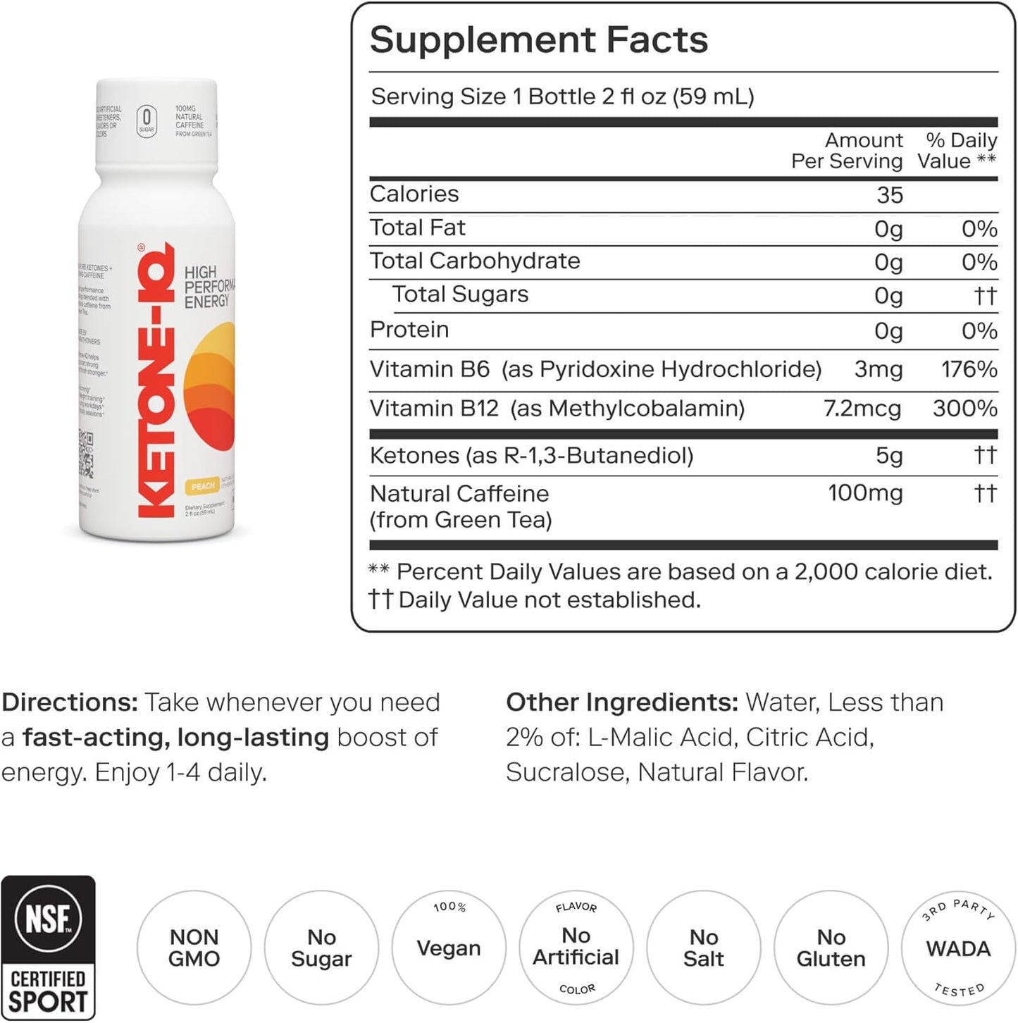 Ketone-IQ Energy Shots with Green Tea Caffeine, Exogenous Ketones, and B Vitamins - 24 Pack Fast-Acting Caffeine Shots