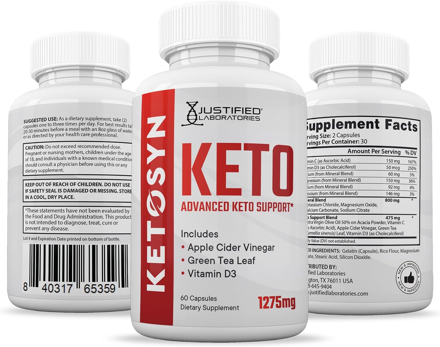 Ketosyn Keto ACV Pills (3 Pack) 1275MG Support Blend Capsules with Apple Cider Vinegar, Olive Oil, Green Tea - 180 Count