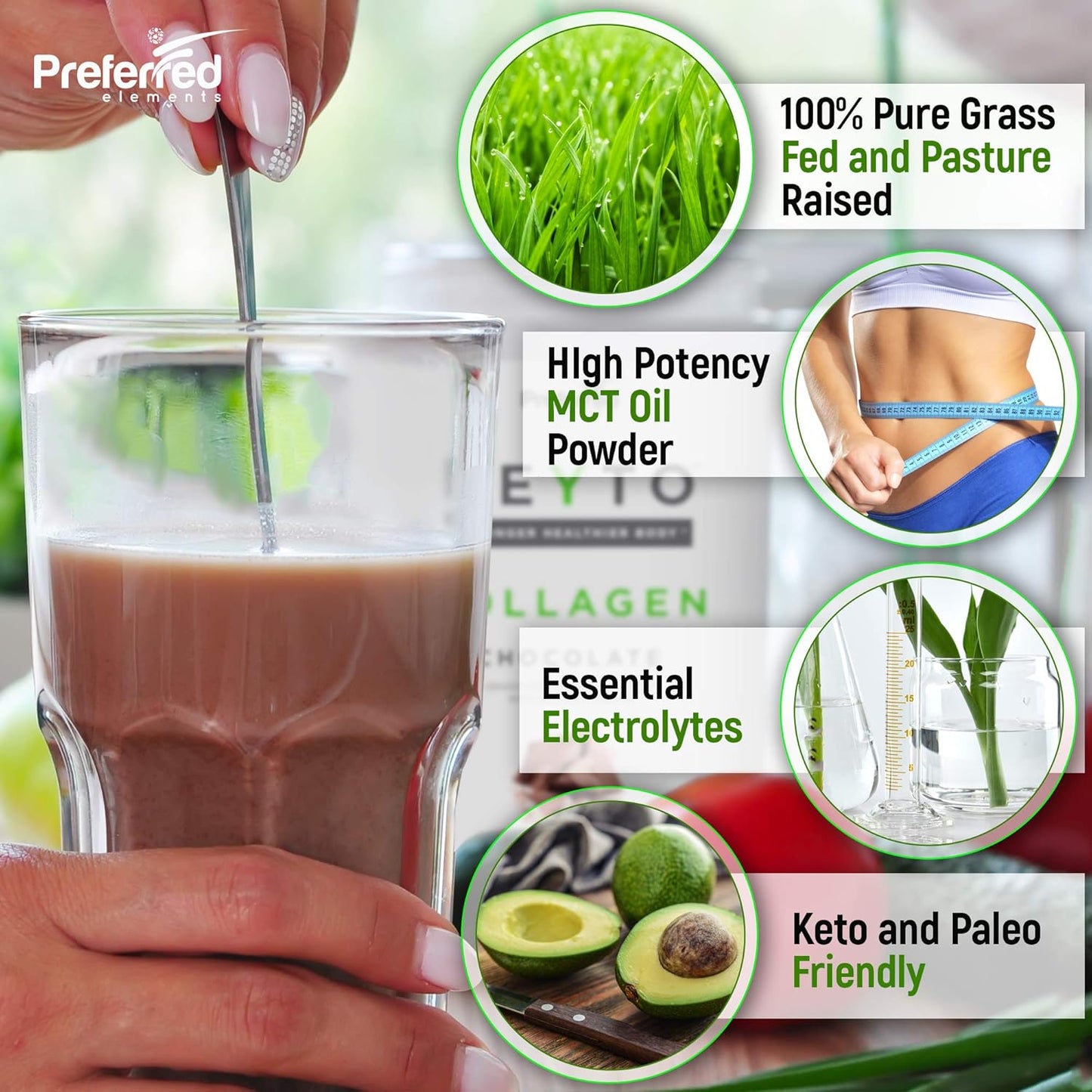 KEYTO Keto Collagen Protein Powder with MCT Oil - Grass Fed & Pasture Raised Peptides - Low Carb Diet & Snacks - Chocolate Flavor