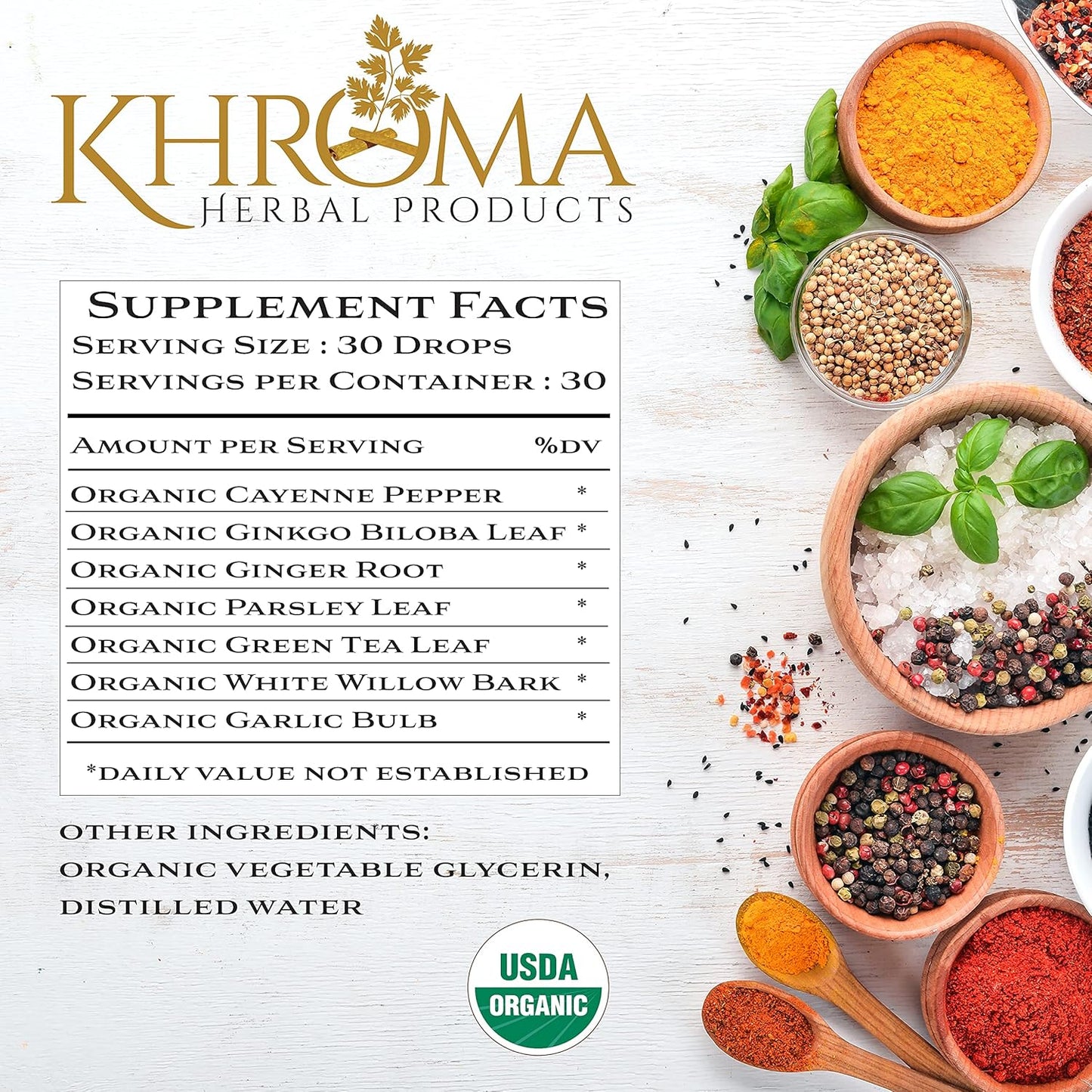 Khroma Herbal Products Organic Circulation Complex - Potent 2 oz Liquid for Improved Circulatory Support - 30 Servings