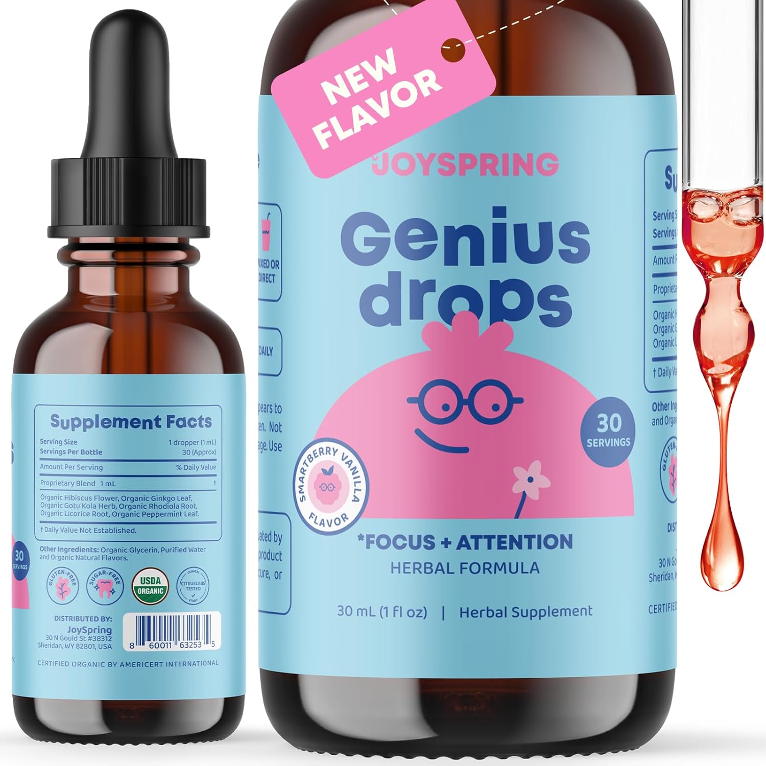Kid-Friendly Glutathione Liquid & Genius Drops Smartberry Vanilla - JoySpring