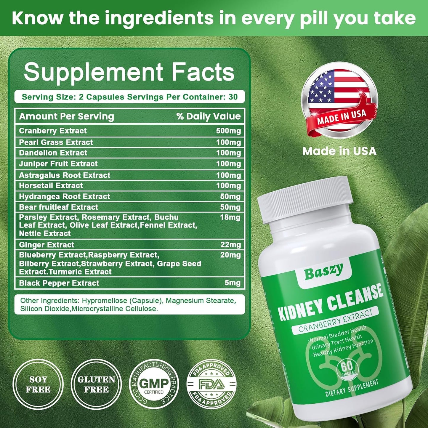 Kidney Cleanse Detox & Repair Supplement with Cranberry Extract - 22-in-1 Formula for Kidney Health and Bladder Support