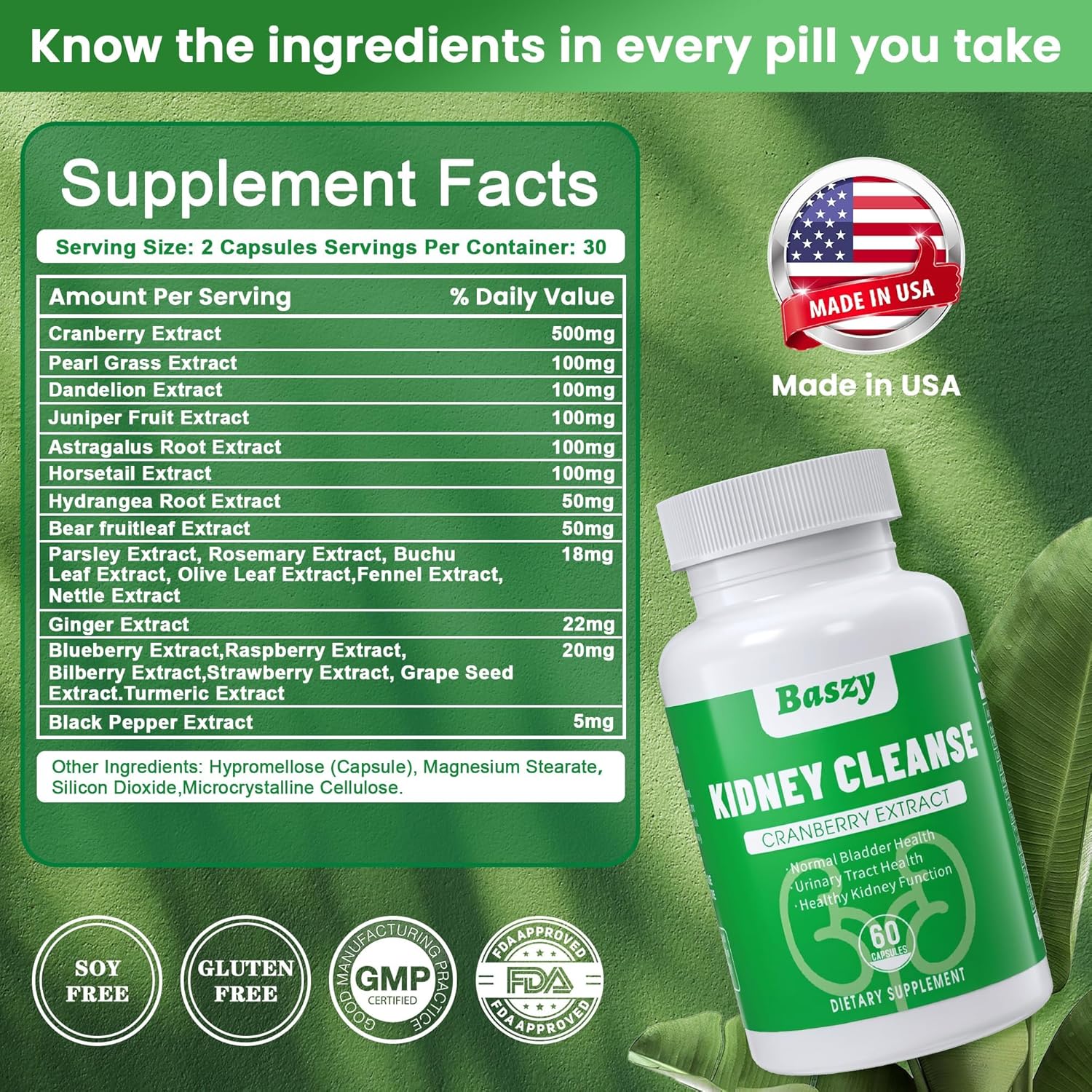 Kidney Cleanse Detox & Repair Supplement with Cranberry Extract - 22-in-1 Formula for Kidney Health and Bladder Support