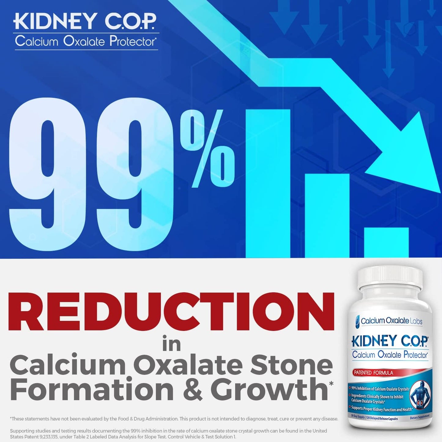 Kidney C.O.P. Calcium Oxalate Protector Capsules - Patented Support for Kidney Stones, Prevent Recurrence of Calcium Oxalate Crystals