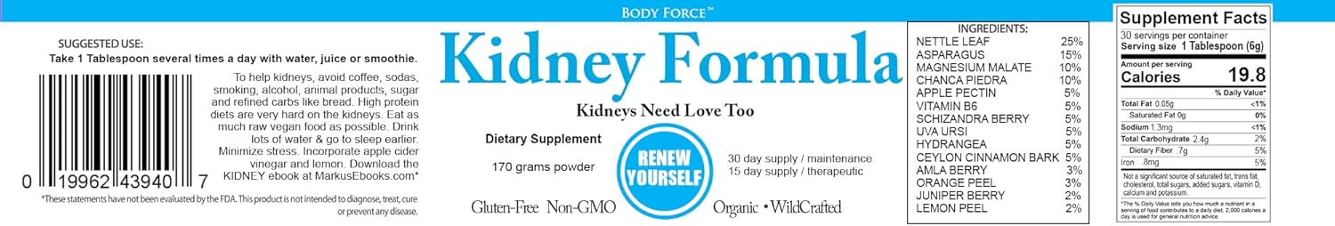 Kidney Health Powder with Nettle Leaf, Asparagus, Chanca Piedra - Boosts Energy & Hair Growth, Promotes Urinary Health
