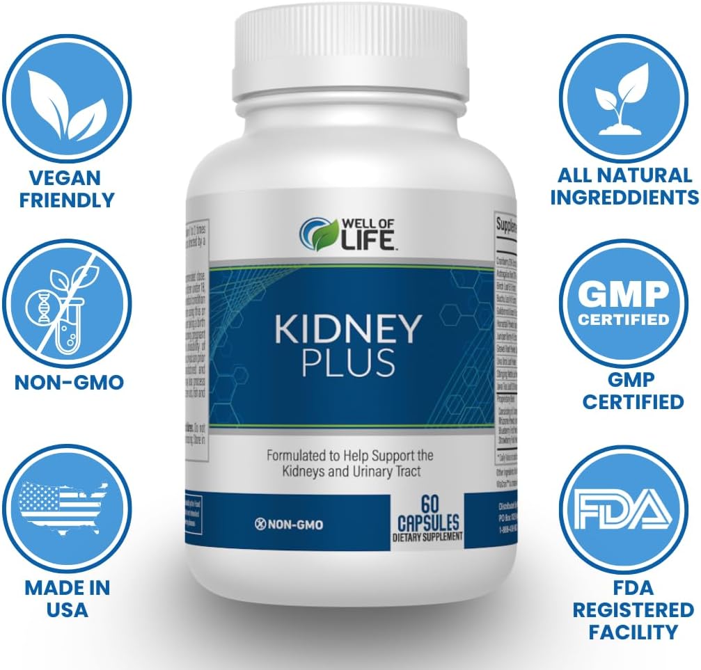 Kidney Plus 600mg Capsules with Cranberry Extract, Astragalus Root, Java Tea-Leaf & Antioxidants for Healthy Kidney Function & Urinary Tract Wellness, 60 Count