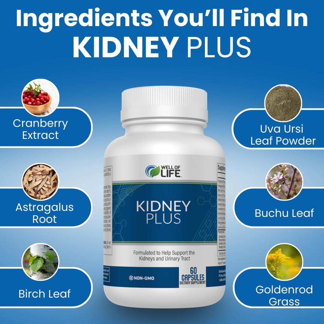 Kidney Plus 600mg Capsules with Cranberry Extract, Astragalus Root, Java Tea-Leaf & Antioxidants for Healthy Kidney Function & Urinary Tract Wellness, 60 Count
