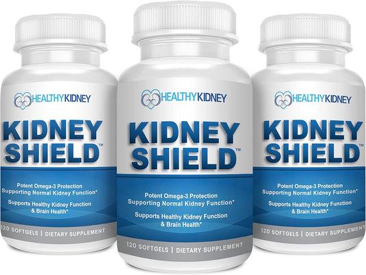Kidney Shield Supplement - Support Normal Kidney Function & Health - 120 Capsules - Omega 3 - 3 Pack