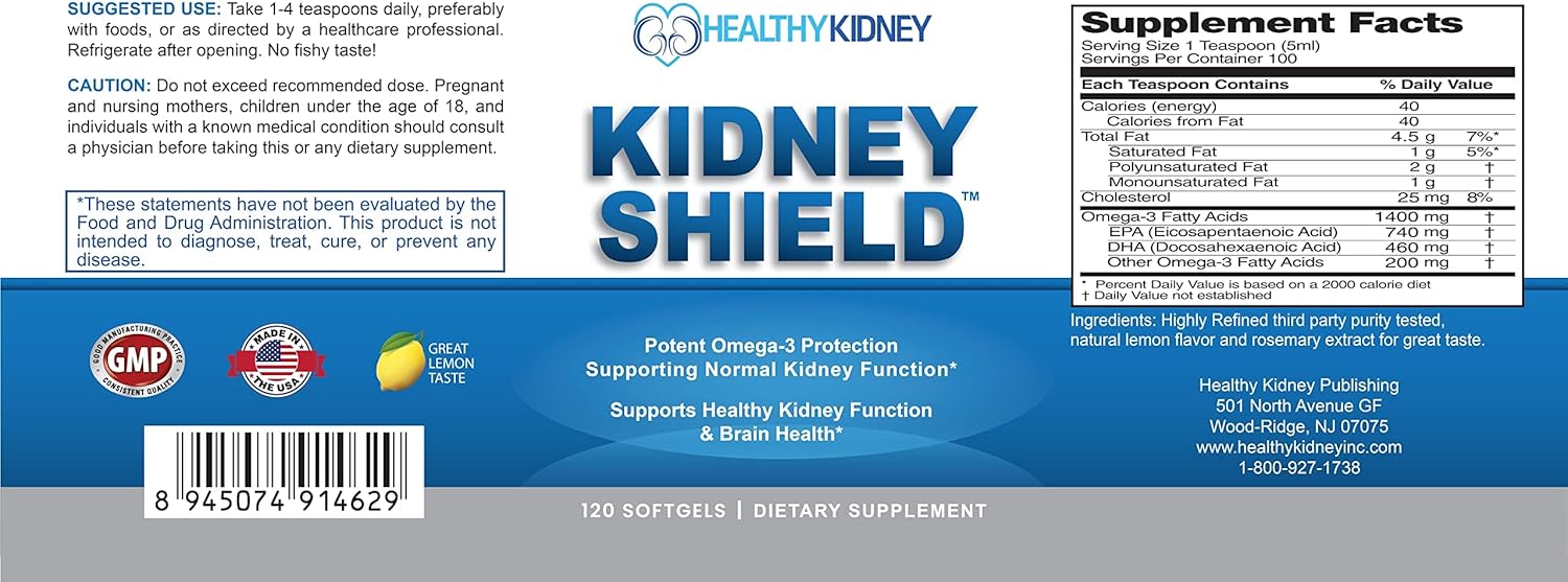 Kidney Shield Supplement - Support Normal Kidney Function & Health - 120 Capsules - Omega 3 - 3 Pack