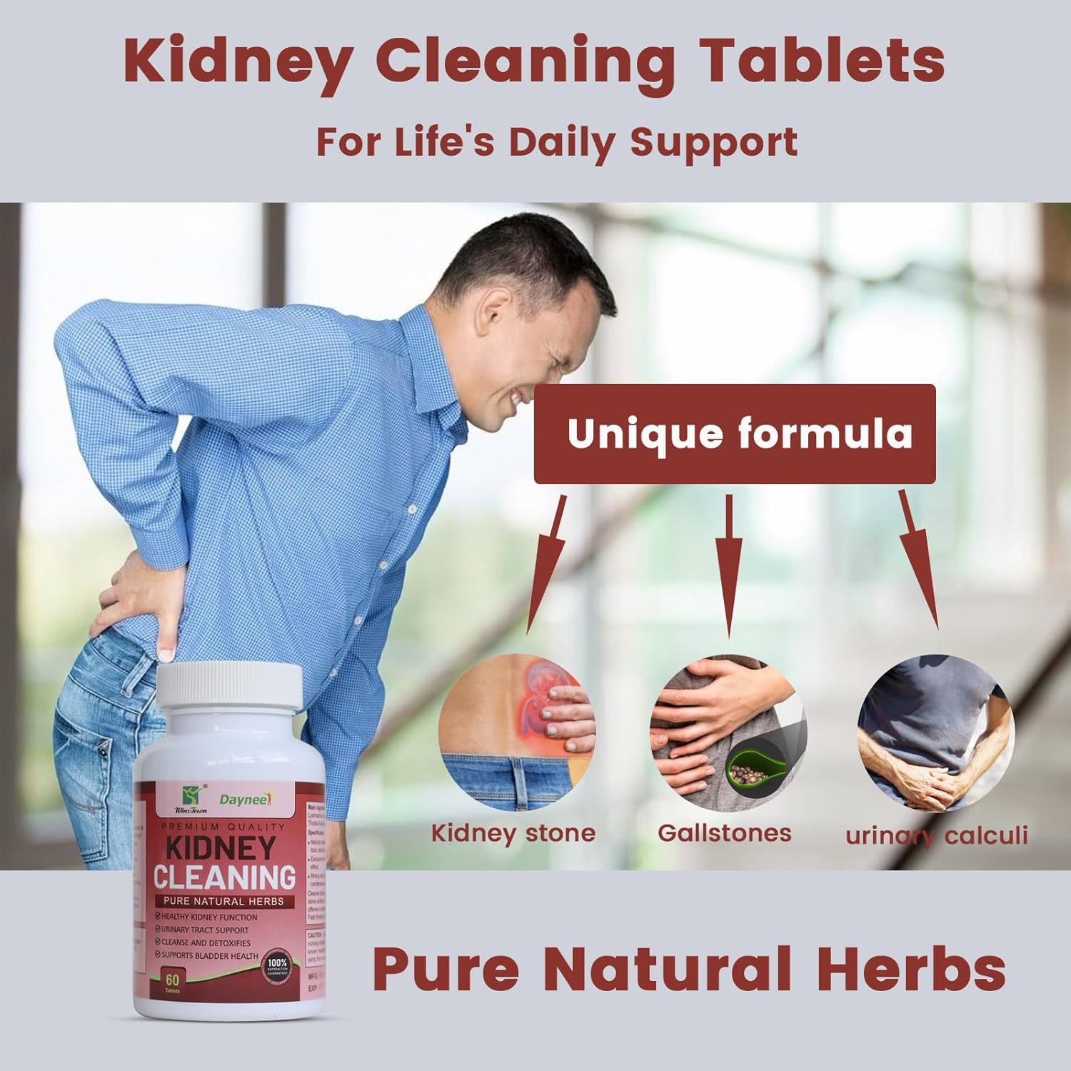 Kidney Stone Cleaning and Health Supplement with Stone Breaker Support, 60 Tablets by Wins Town