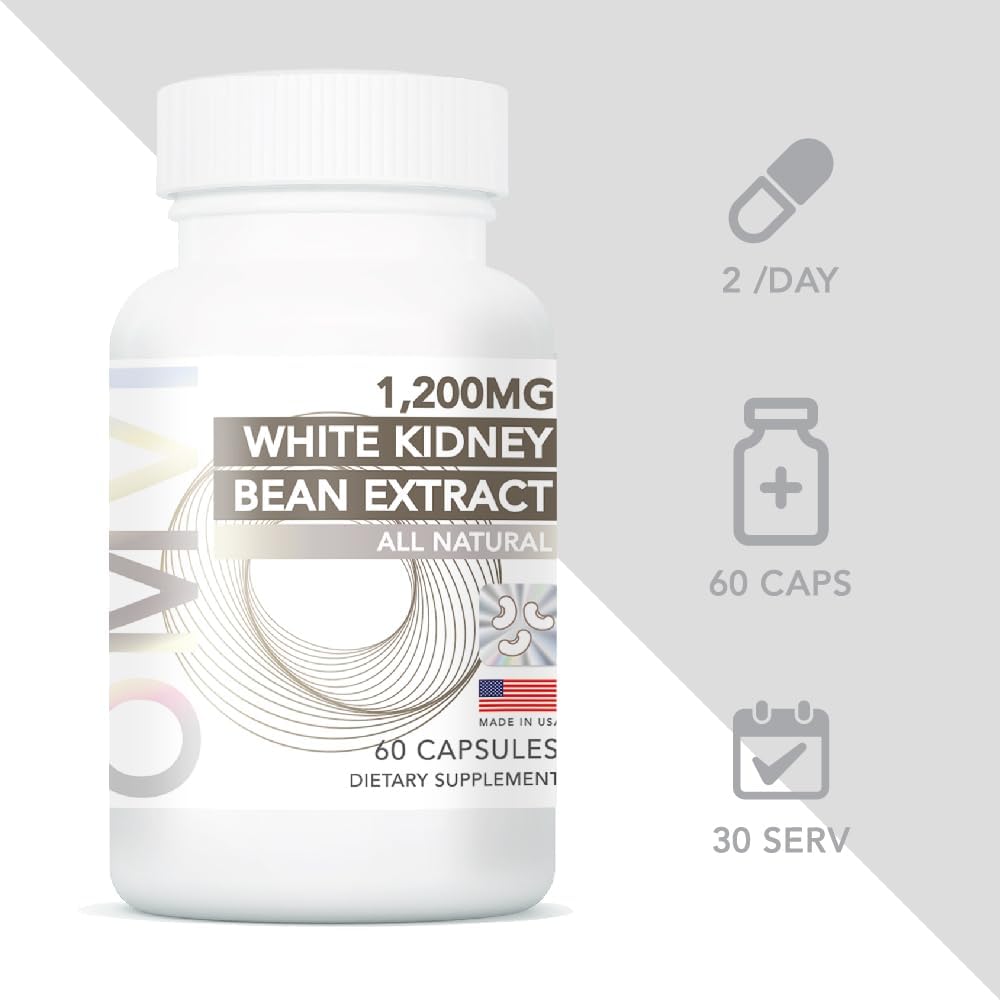 Kidney Support Supplement with White Kidney Bean Extract - 1,200mg, Cleanse for Men and Women, Urinary Tract Health - 60 Capsules