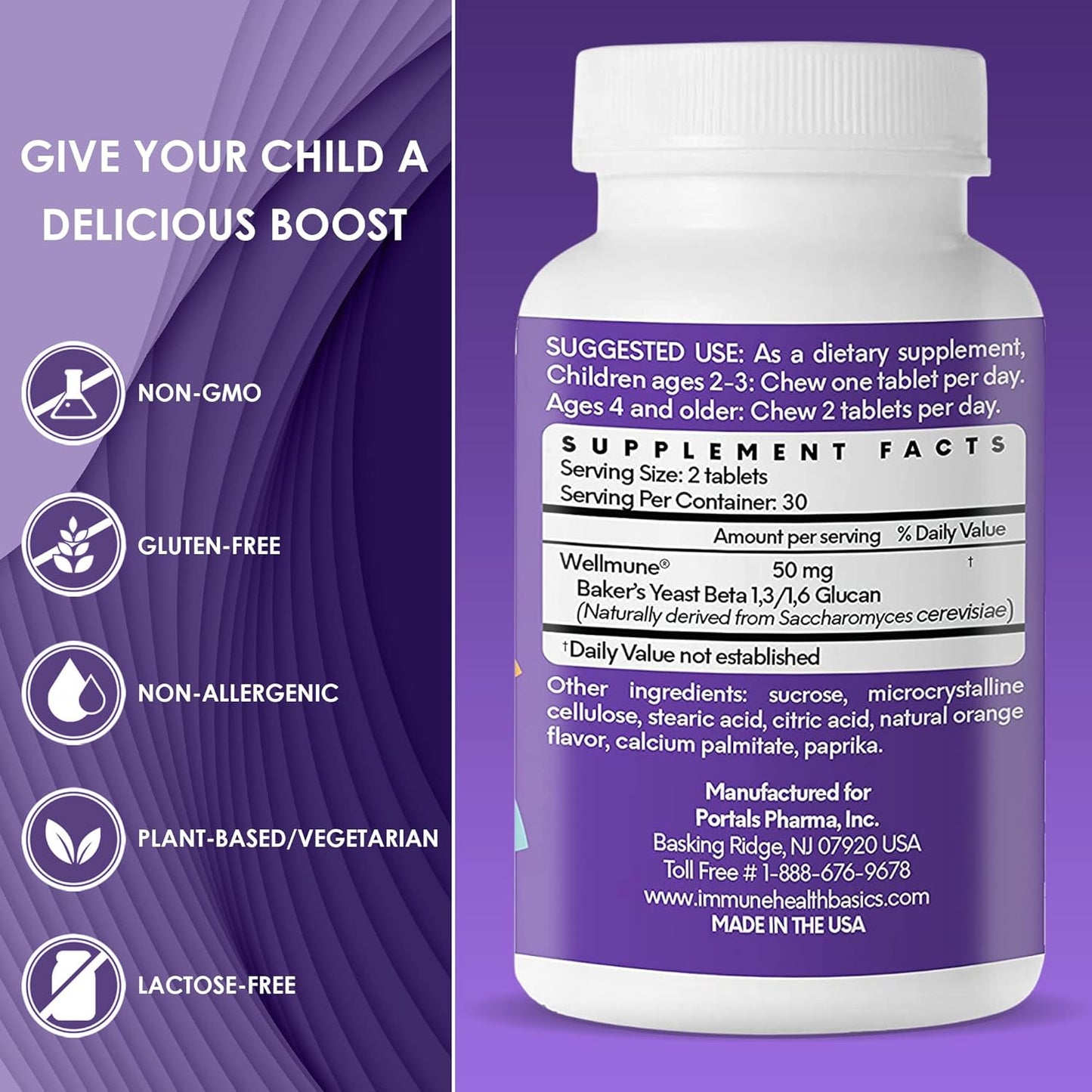 Kids-Approved Immune Health Chewable Tablets with Wellmune Beta Glucan