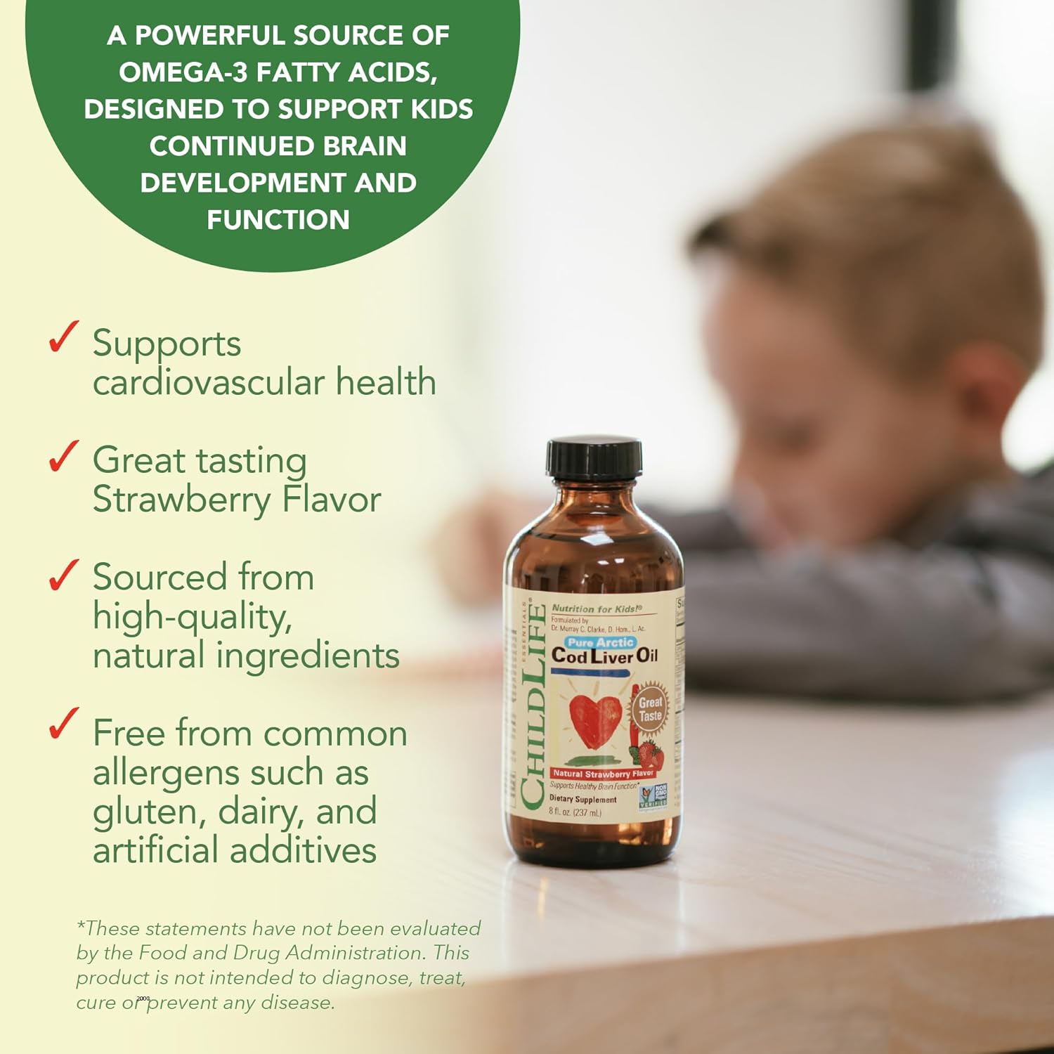 Kids Arctic Cod Liver Oil Liquid with DHA, EPA, Omega-3 Fatty Acids - Strawberry Flavor, 8 fl oz