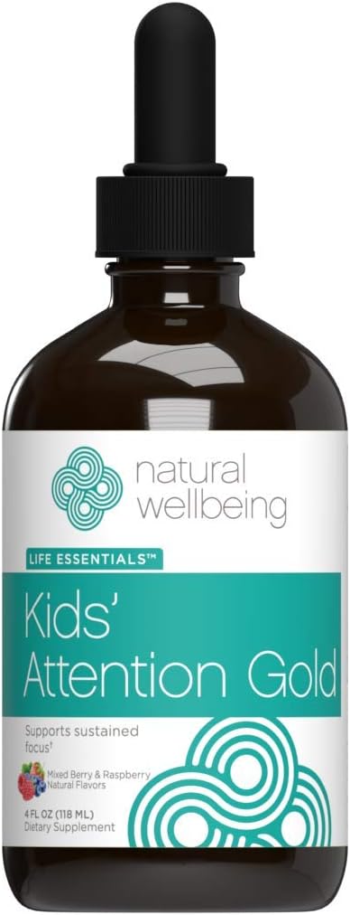 Kids' Attention Gold: Natural Focus & Concentration Support with Rhodiola - Mixed Berry & Raspberry Flavor - 4 oz