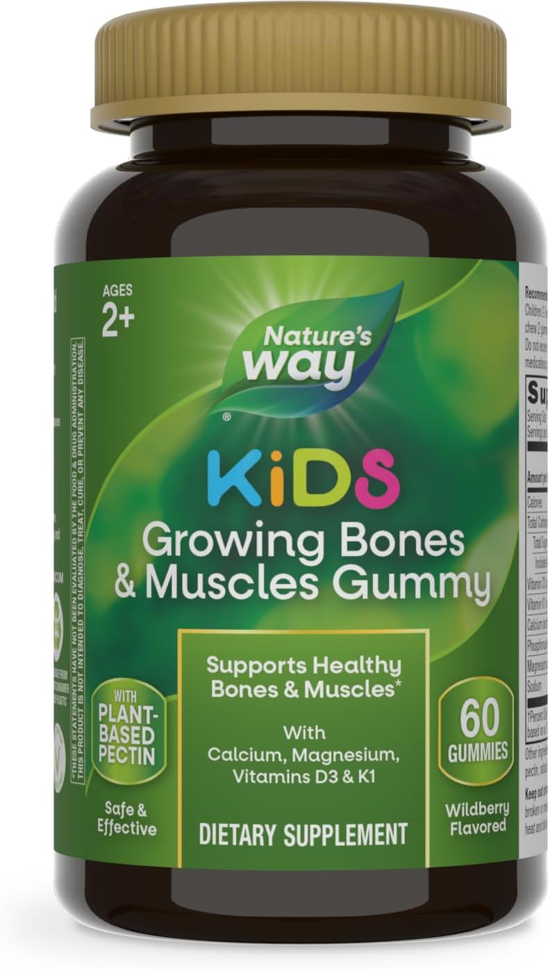 Kids Bone and Muscle Support Gummies with Calcium, Magnesium, Vitamins D3 & K1 - Wildberry Flavored - 60 Gummies - Ages 2+