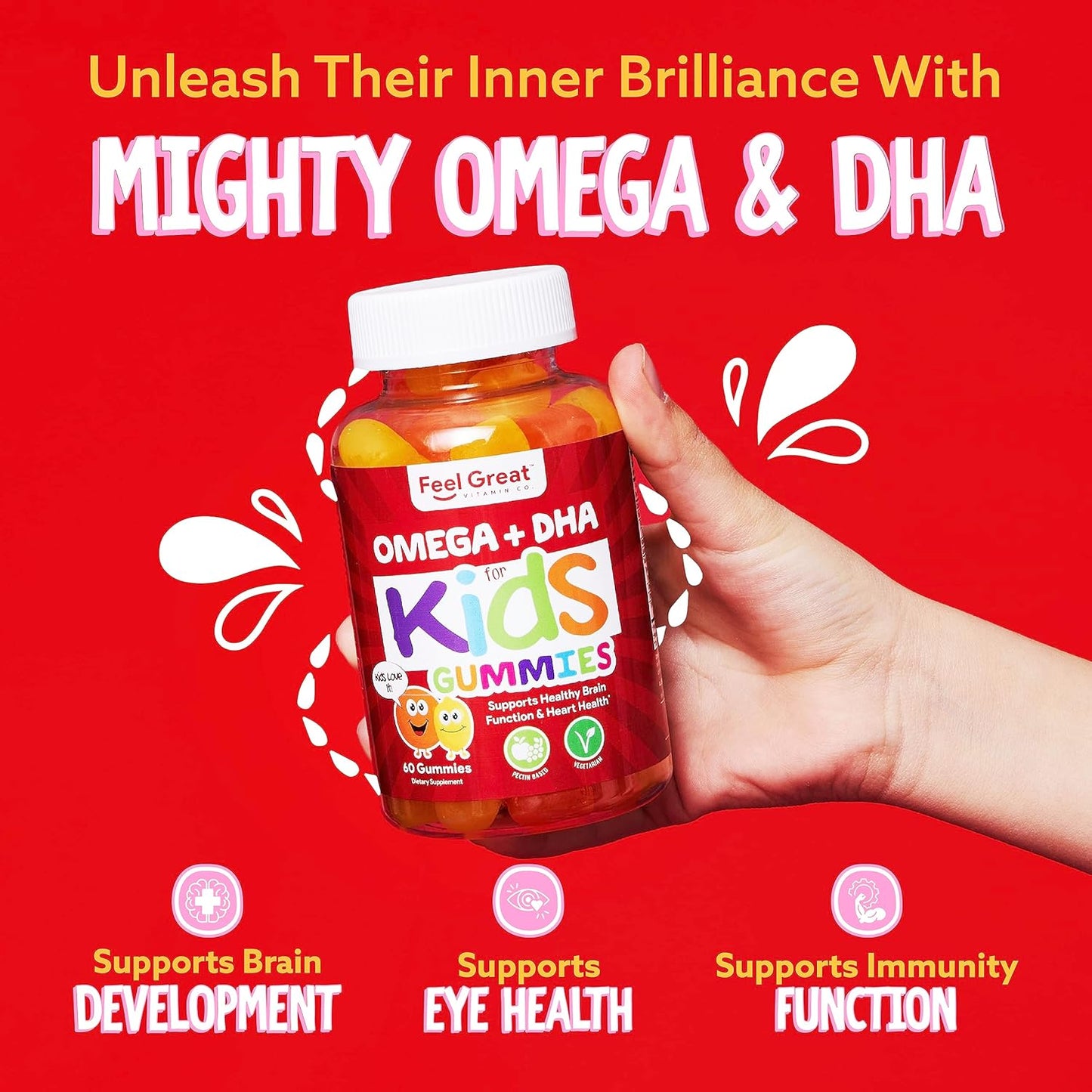 Kid's Brain Boost: Feel Great DHA + 3 6 9 Omega Chewable Gummies - Natural Focus & Development - 275mg Omega - Chia Oil - 2 Pack