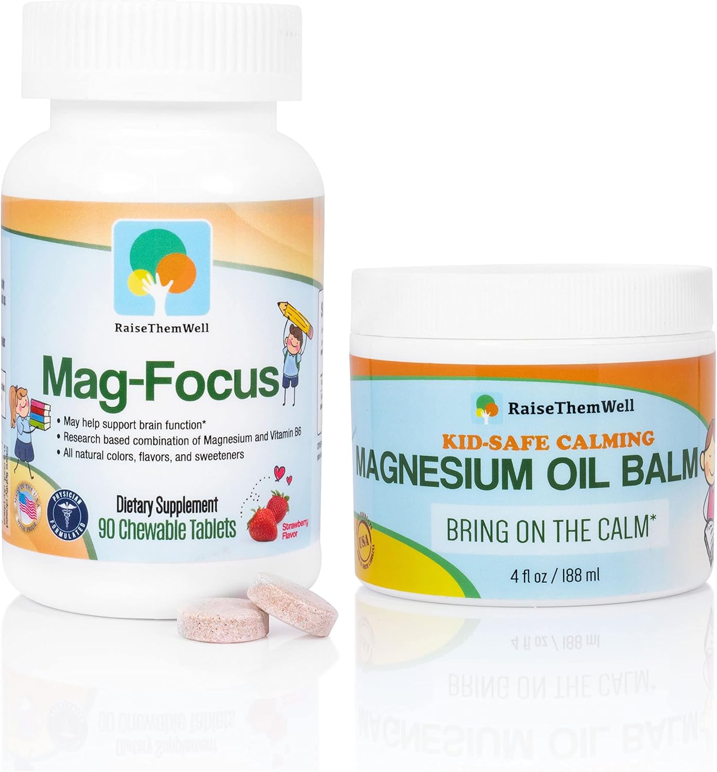 Kids Bundle: Natural Strawberry Magnesium Focus Supplement & Safe Magnesium Oil Balm
