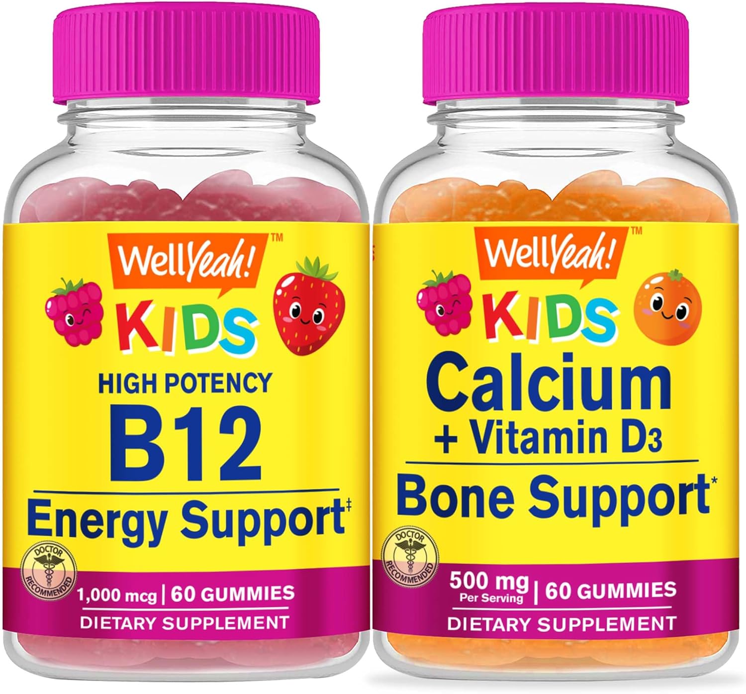 Kids Bundle: Vitamin B12, Calcium, Vitamin D3 Gummies - Gluten Free, GMO Free Chewable Supplement