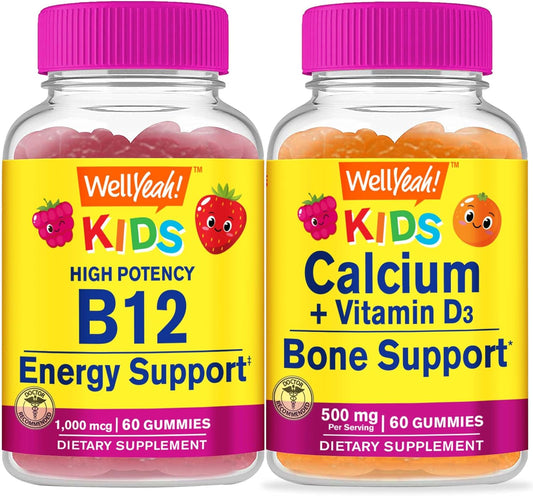 Kids Bundle: Vitamin B12, Calcium, Vitamin D3 Gummies - Gluten Free, GMO Free Chewable Supplement