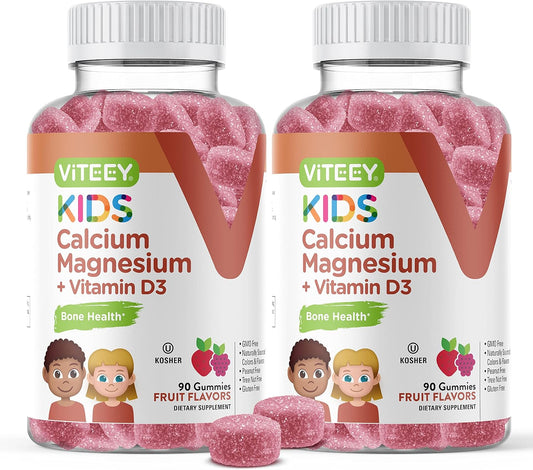 Kids Calcium Gummies with Vitamin D3 & Magnesium Citrate - Bone Health & Immune Support - Gluten Free Fruit Gummy for Kids & Teens