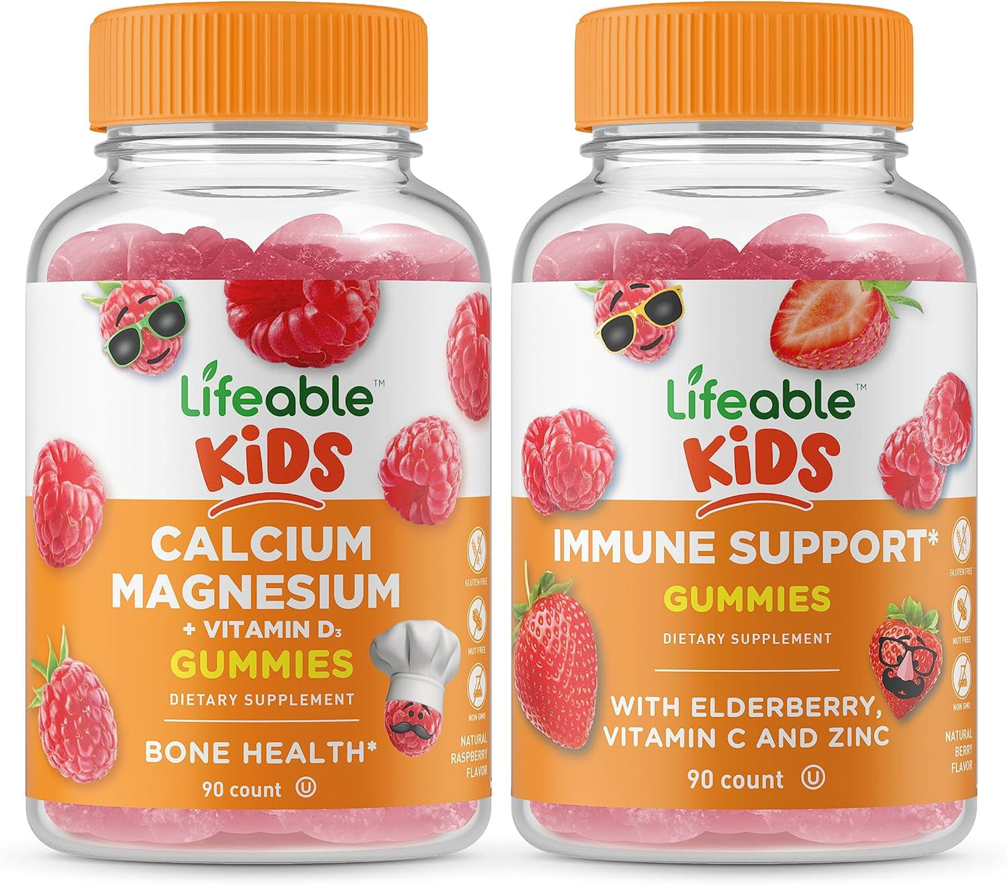 Kids Calcium Magnesium Immune Support Gummies Bundle - Tasty Vitamin Supplement, Gluten & GMO Free