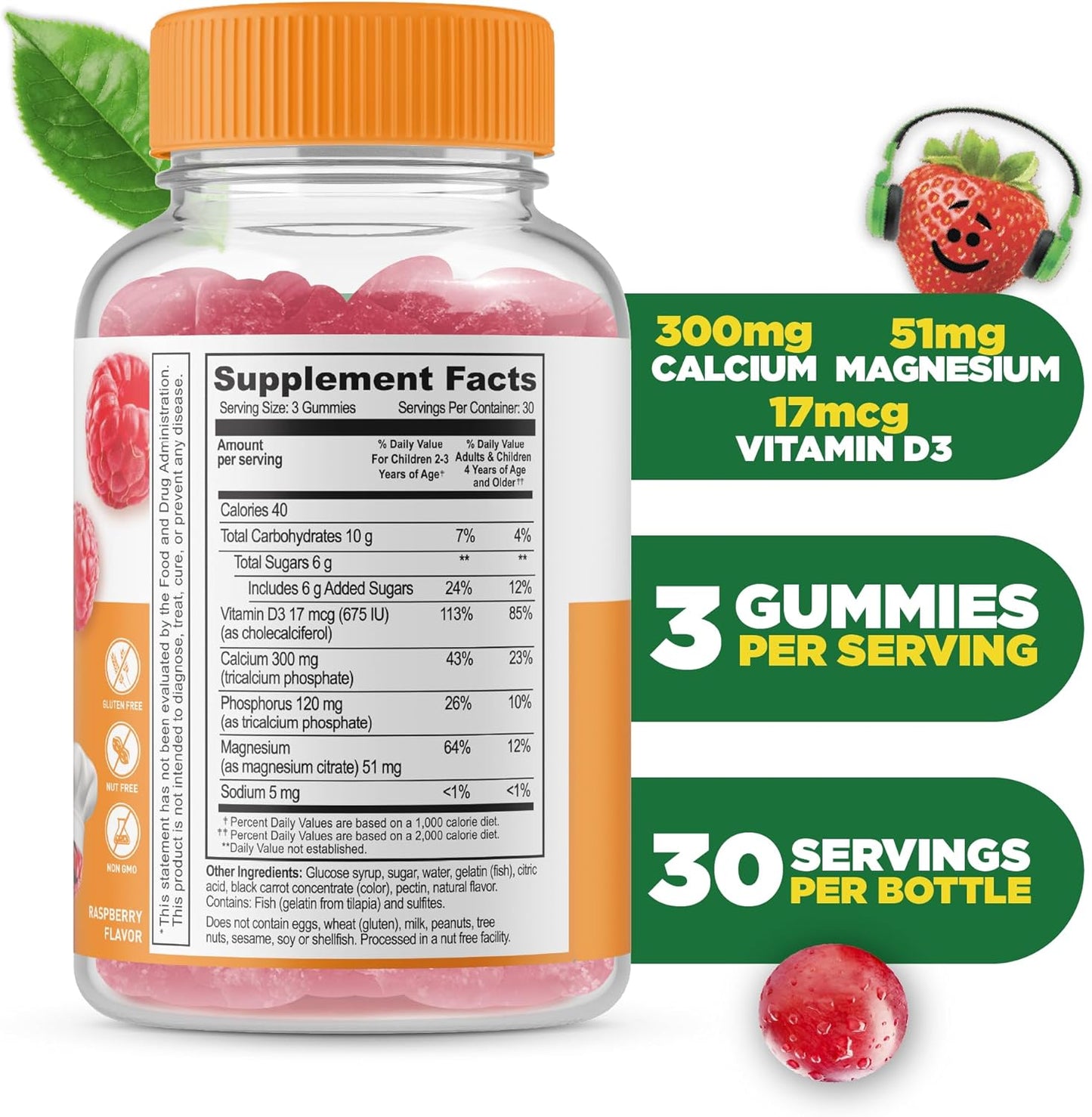 Kids Calcium Magnesium Vitamin D Gummies for Bone Strength | 90 Great Tasting Gummies for Tooth & Bone Health | Children's Bone Supplements