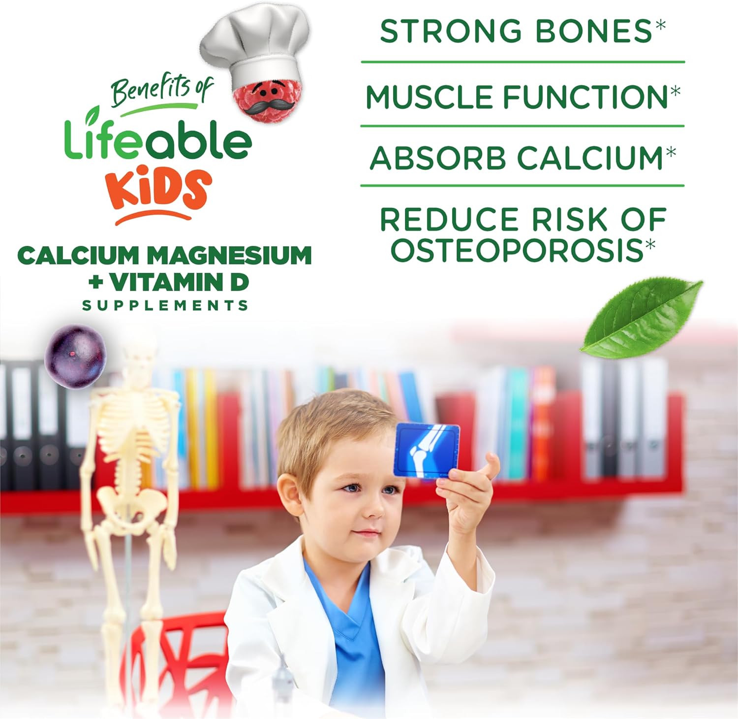 Kids Calcium Magnesium Vitamin D Gummies for Bone Strength | 90 Great Tasting Gummies for Tooth & Bone Health | Children's Bone Supplements