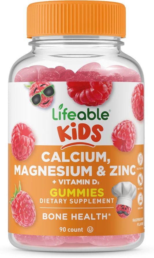 Kids Calcium Magnesium Zinc Gummies with Vitamin D3 - 90 Count | Delicious Bone Health Supplements for Children