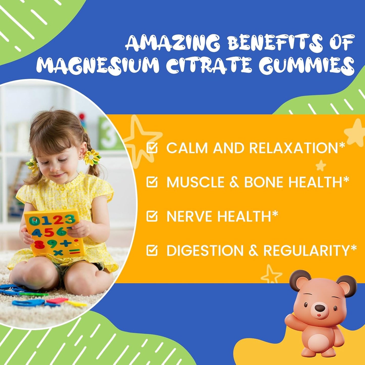 Kid's Calm Magnesium Gummies with Vitamin B6 & L-theanine - Natural Sleep Aid with Chamomile & Lemon Balm - Pineapple Flavor 60 Gummies