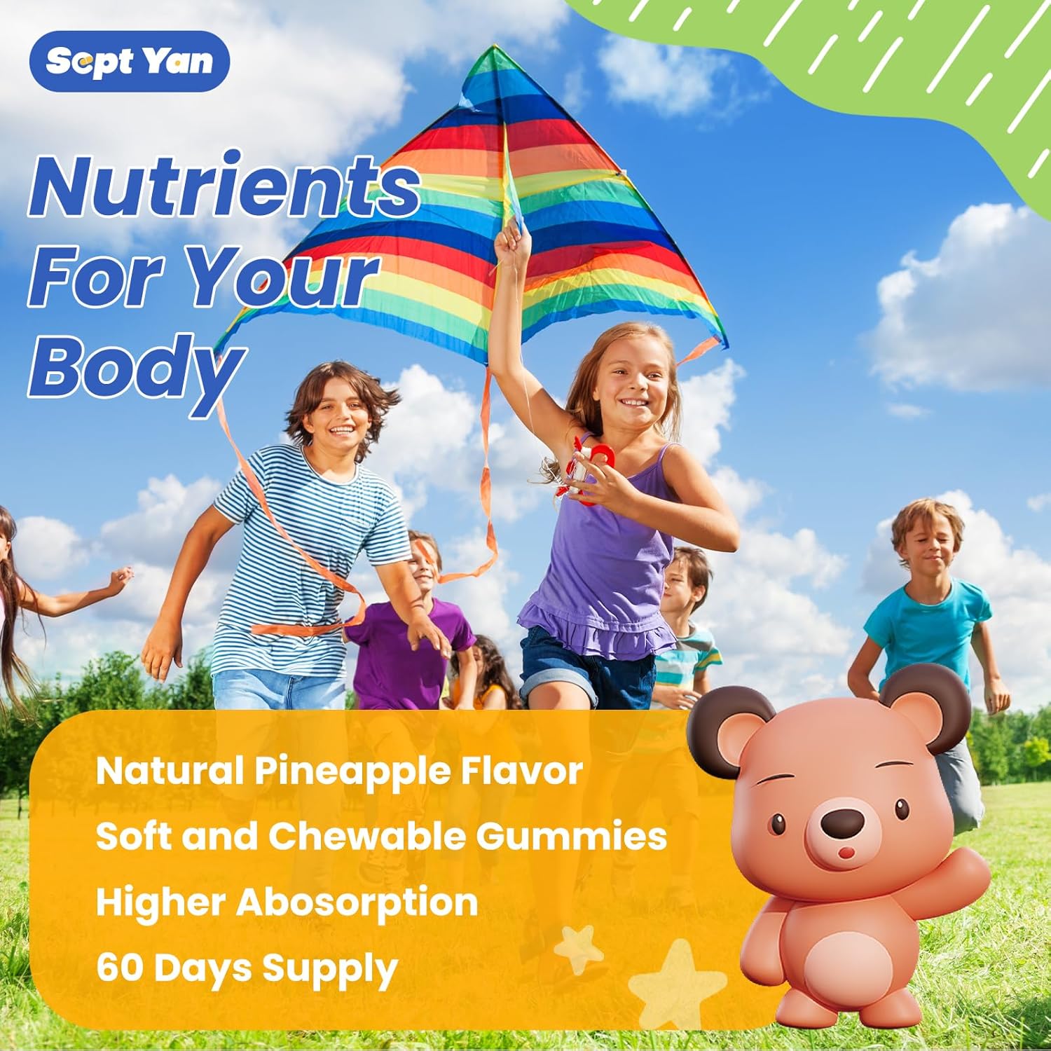 Kid's Calm Magnesium Gummies with Vitamin B6 & L-theanine - Natural Sleep Aid with Chamomile & Lemon Balm - Pineapple Flavor 60 Gummies