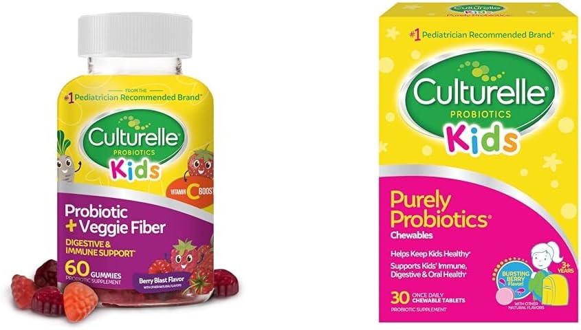 Kids Daily Probiotic Bundle: Chewables & Gummies - 60 Count & 30 Count - Ages 3+ - Veggie Fiber & Digestive Health
