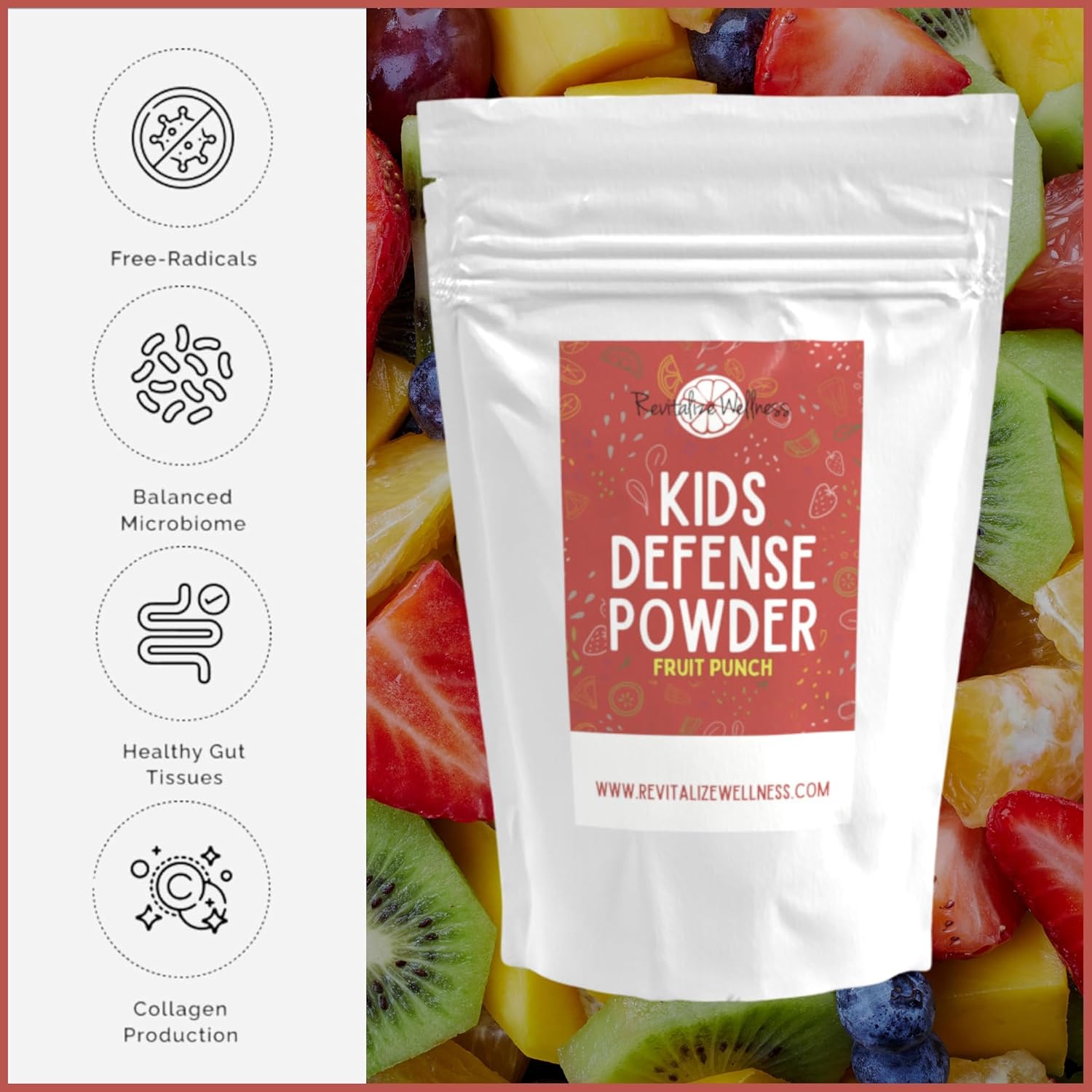 Kids Defense Immune Support Supplement | 1000mg Vitamin C & 250mg B3 | Pure & GMO-Free | Fruit Punch Flavor, 30 Servings