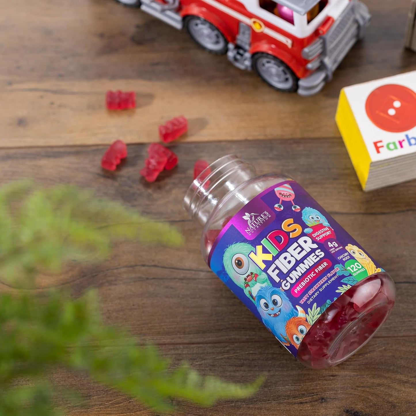 Kids Fiber Gummies Supplement with Prebiotic Fiber - Supports Digestive Health, Regularity, Immune System - Plant Based Vitamins for Children - Vegan Berry Gummies, 120 Count