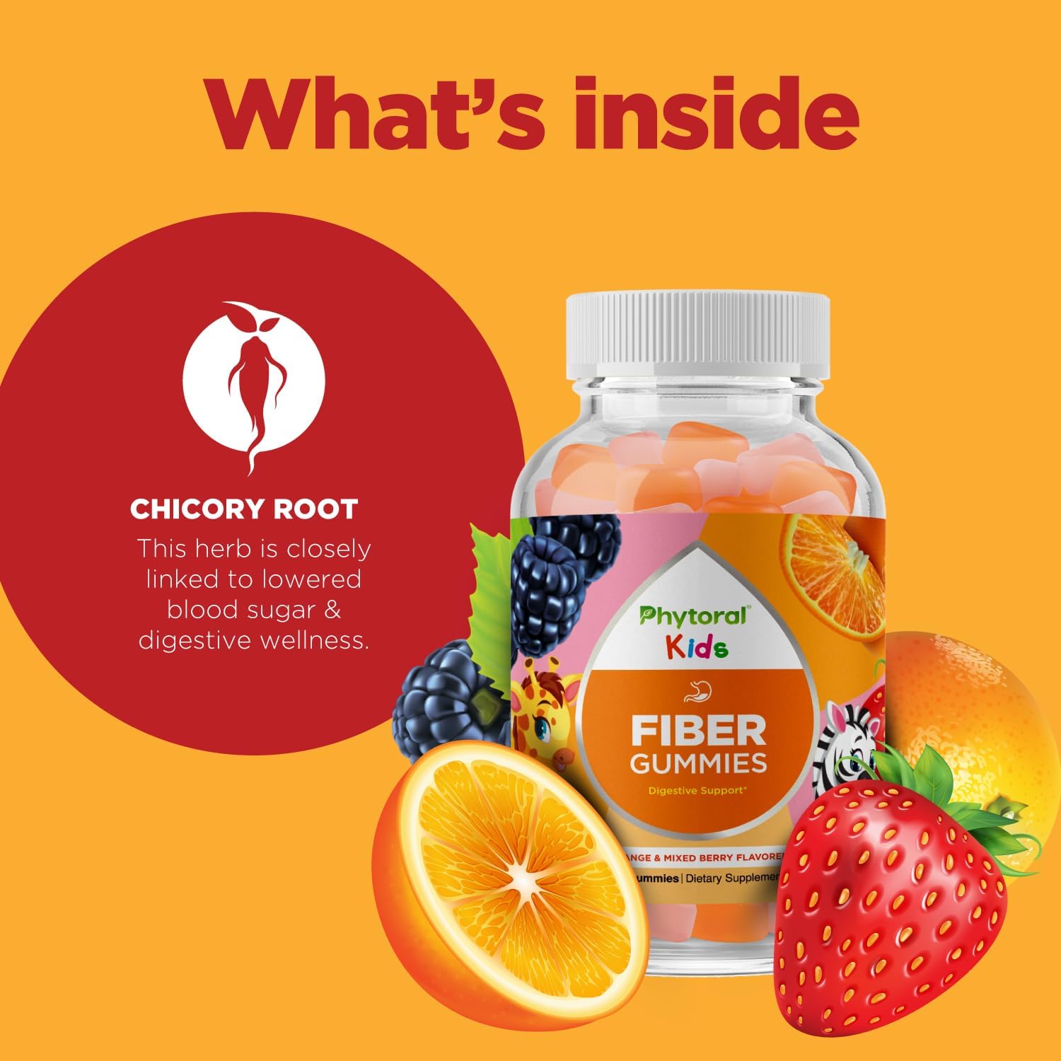 Kids' Fiber Gummies with Chicory Root - Natural Prebiotic Vitamins for Constipation Relief and Immune Health - Tasty Digestive Support Supplement