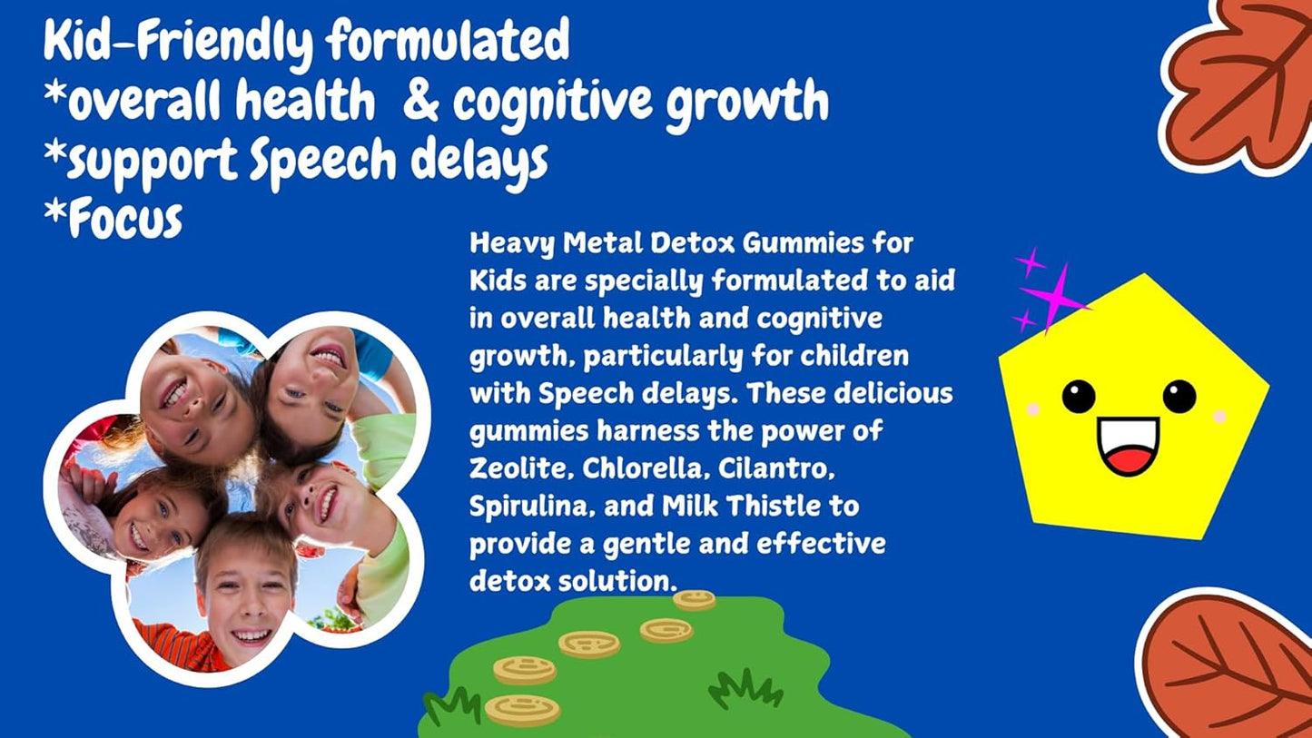 Kid's Heavy Metal Detox Gummies with Zeolite, Vitamin B12, and Superfoods for Speech Focus and Cleanse