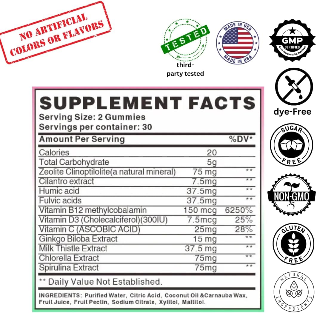 Kid's Heavy Metal Detox Gummies with Zeolite, Vitamin B12, and Superfoods for Speech Focus and Cleanse