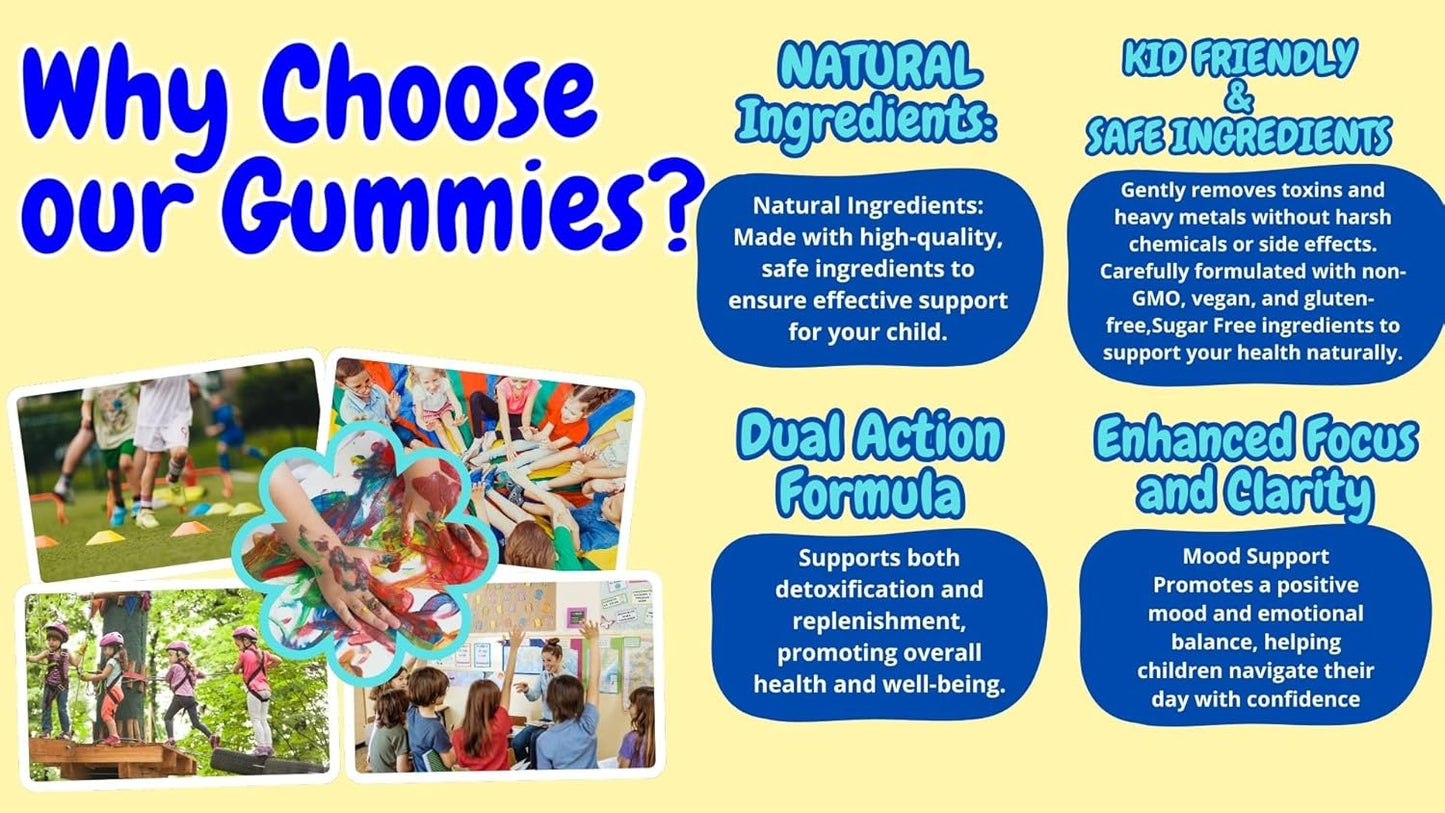 Kid's Heavy Metal Detox Gummies with Zeolite, Vitamin B12, and Superfoods for Speech Focus and Cleanse