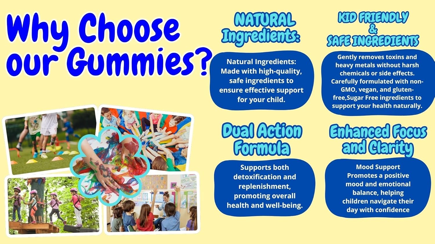 Kid's Heavy Metal Detox Gummies with Zeolite, Vitamin B12, and Superfoods for Speech Focus and Cleanse