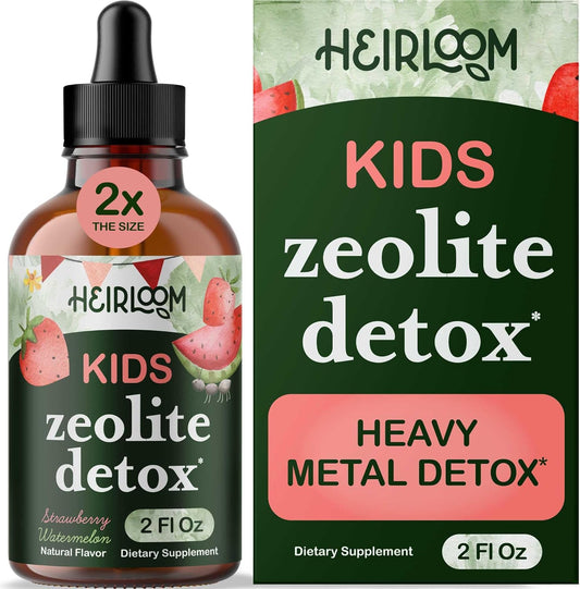Kids' Heirloom Zeolite Detox Liquid Drops with Vitamin B12, C, D3 for Energy, Immune Support, Focus - 60 Servings, Parasite Cleanse - Vegan, Non-GMO, Preservative-Free