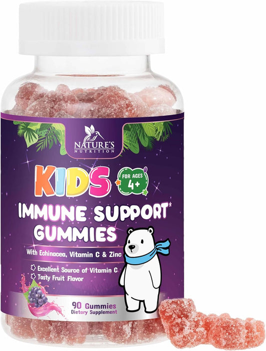 Kids Immune Support Gummies - Vitamin C, Zinc, Echinacea - Vegan & Non-GMO - Natural Berry Flavor - 90 Count