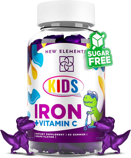 Kids Iron Gummies with Vitamin C - Sugar Free & Vegan | Boost Energy & Blood Health | Anemia Relief | Gluten-Free & Non-GMO | Natural Grape Flavor | Pectin Formula for Optimal Health