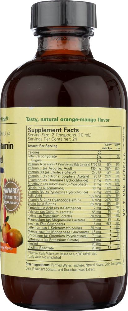 Kids Liquid Multivitamin and Mineral Supplement - All-Natural, Gluten-Free, Non-GMO, Natural Orange & Mango Flavor - 8 oz Bottle (Pack of 2)