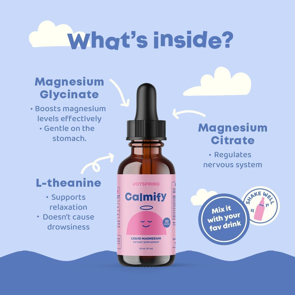 Kids Magnesium Citrate & Glycinate Liquid with L-Theanine & Chamomile - 30 Servings of Sugar-Free Supplement to Support Children & Teens