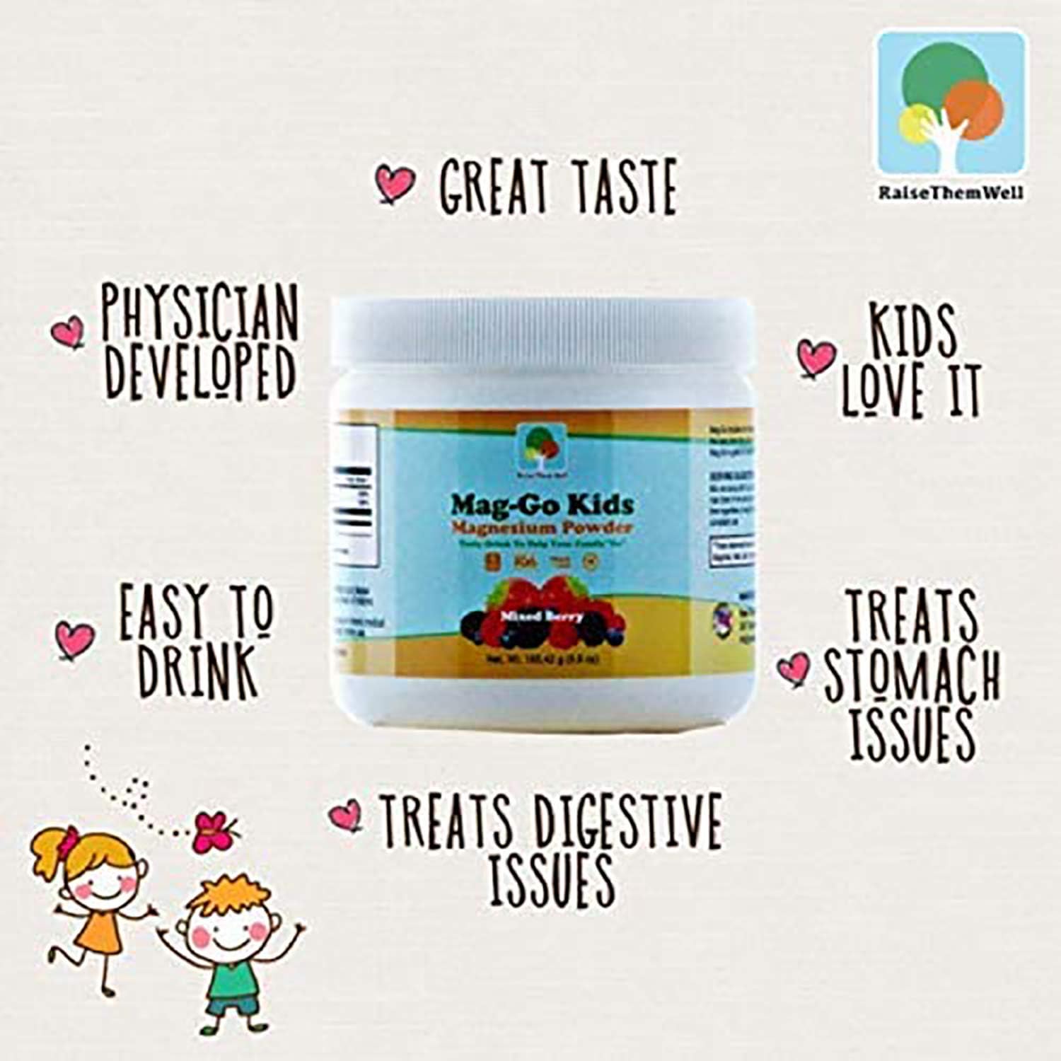 Kids Magnesium Powder with Probiotics and Vitamin C for Immune Health