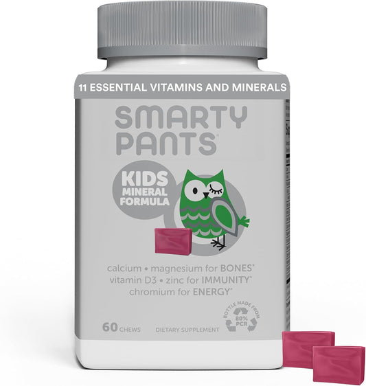 Kids Mineral Chews: Immune Support Supplement with Magnesium, Calcium, Vitamin D3, C, K2, Zinc & Selenium - 60 Count