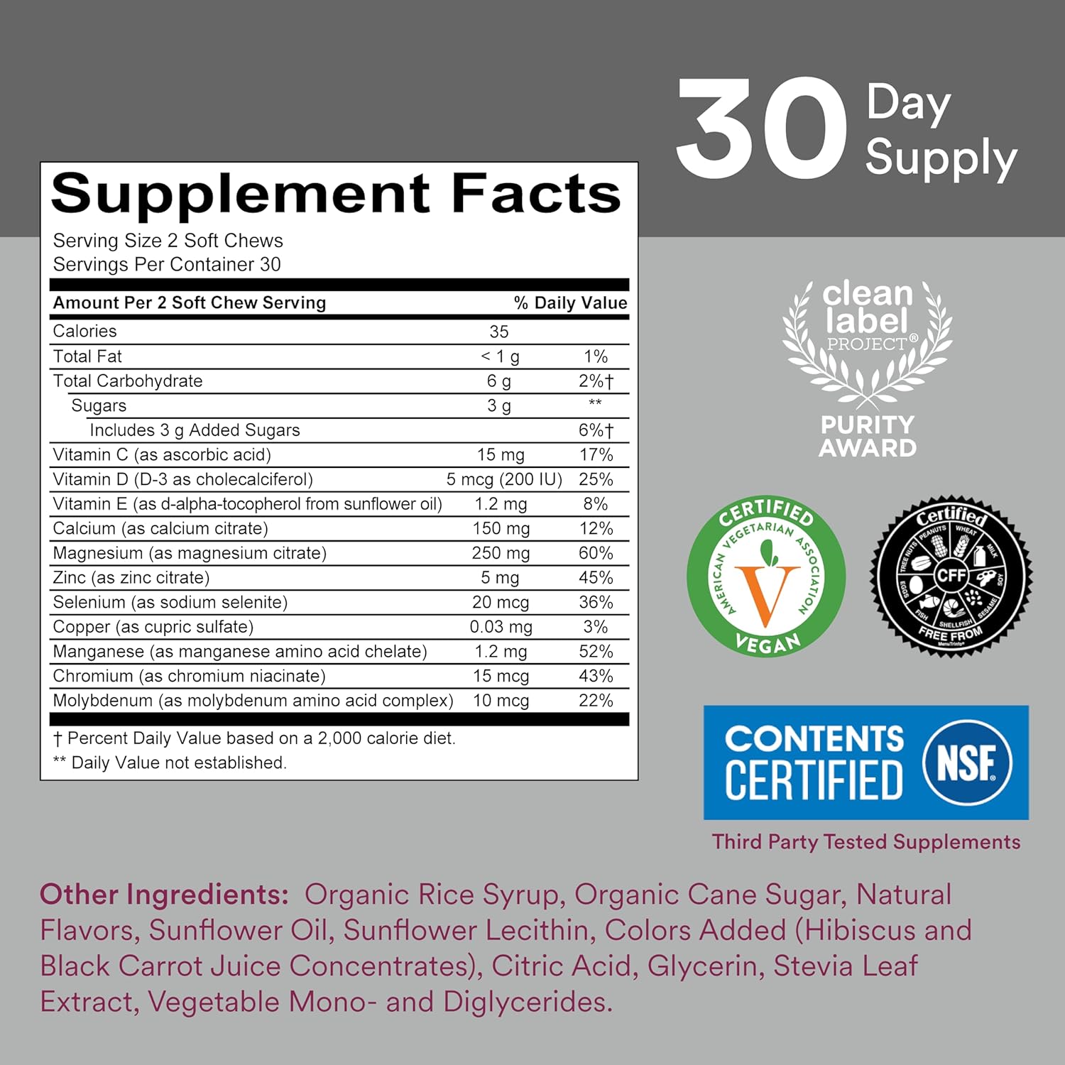 Kids Mineral Chews: Immune Support Supplement with Magnesium, Calcium, Vitamin D3, C, K2, Zinc & Selenium - 60 Count