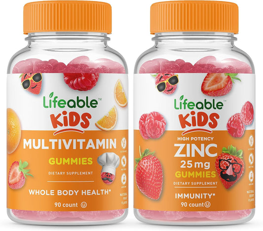 Kids Multivitamin Gummies Bundle with 25mg Zinc - Tasty Vitamin Supplement, Gluten & GMO Free Chewables
