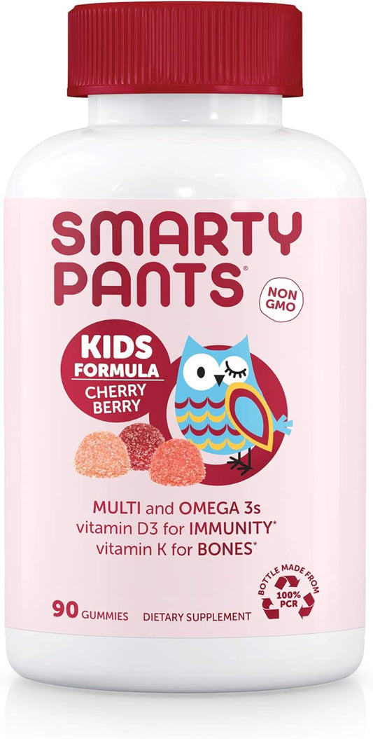 Kids Multivitamin Gummies with Omega 3 Fish Oil, Vitamin D3, C, B12, B6, A, K & Zinc - Immune Support, Grape, Cherry & Berry Flavors - 90 Count