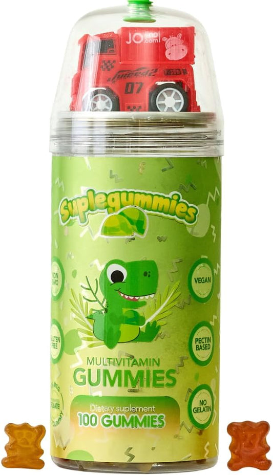 Kids Multivitamin Gummies with Vitamins C, D, B6, B12 & Zinc - Gluten-Free, Non-GMO, Immune Support - Omega 3, Flax Seed Oil - Erythritol-Free - 100 Gummies - Pink