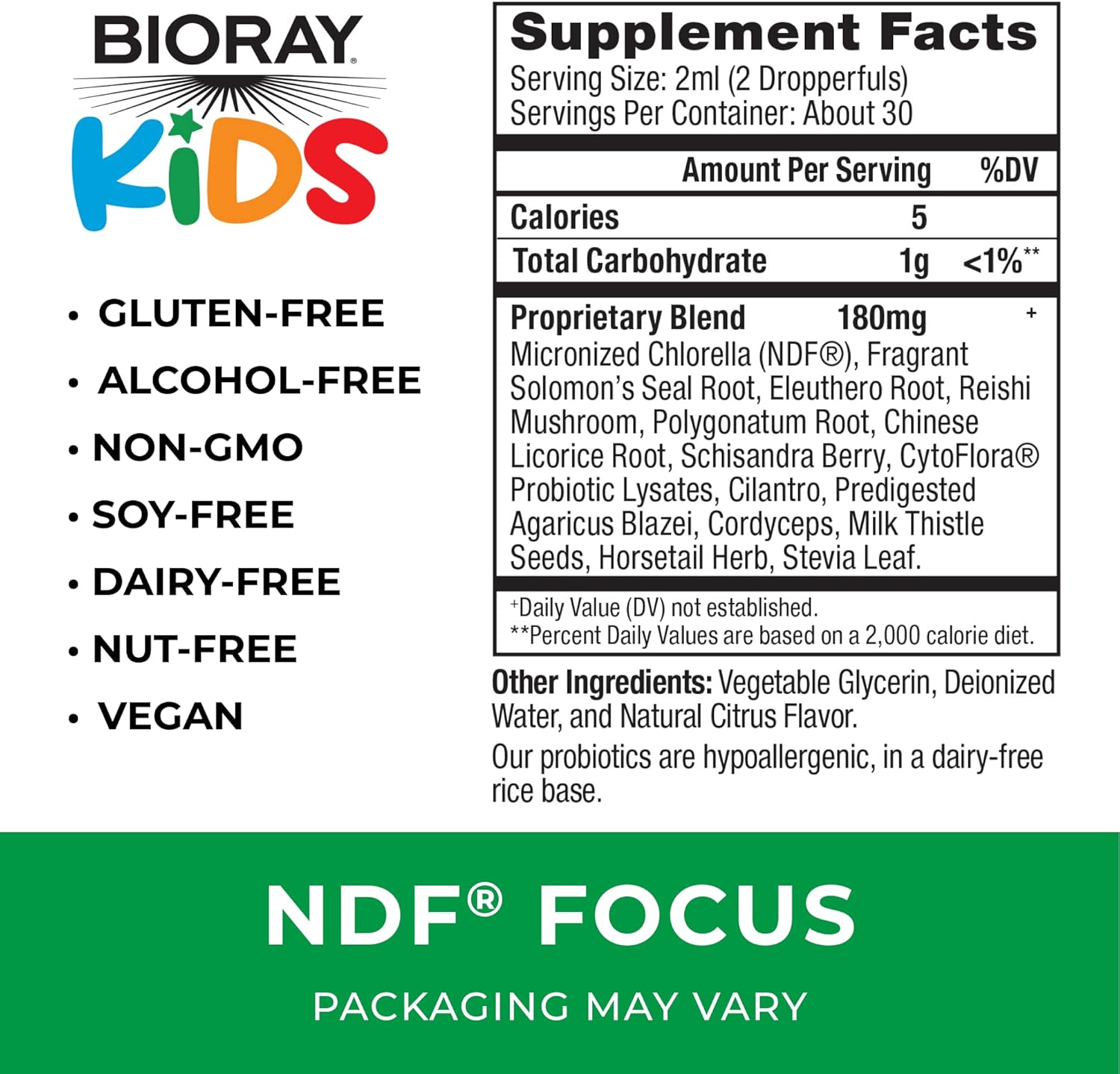 Kids NDF Focus Citrus 2 fl oz - Cognitive Function Support, Enhanced Clarity & Steady Energy - Non-GMO, Vegetarian, Gluten Free - 1-2 Month Supply